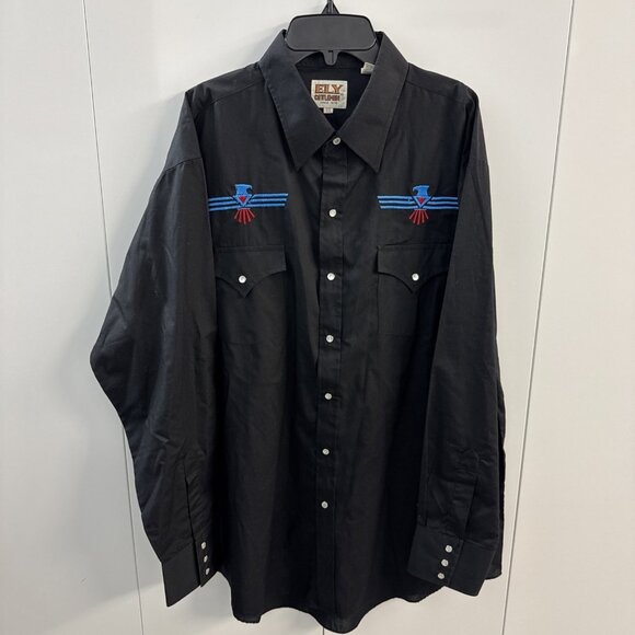 ELY Diamond Men's Size  XL Pearl Snap Western Embroidered Shirt Black - A19 - Picture 1 of 11